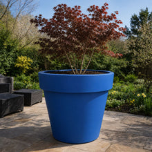 Load image into Gallery viewer, Brent Blue Biggie extra large plant pot 100cm wide — root-burst proof statement outdoor planter with matt finish, Made in the UK
